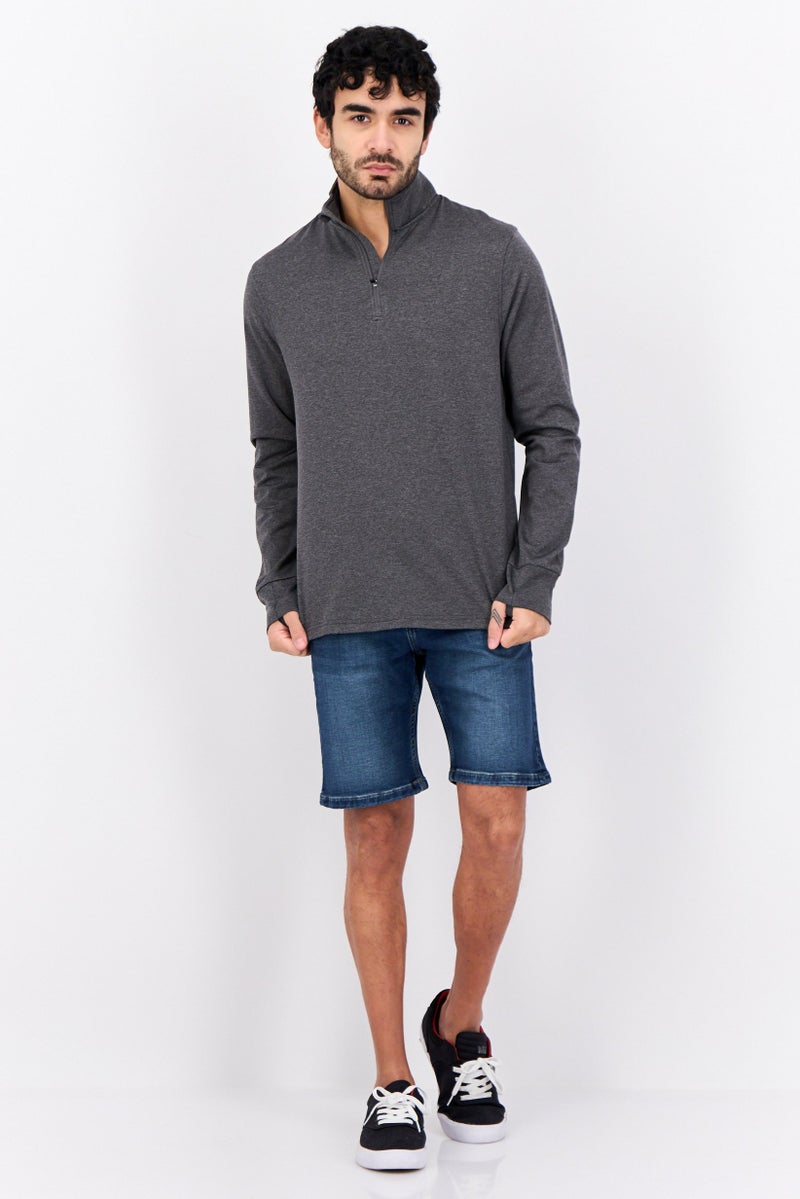 MOTION سويت شيرت رجالي بأكمام طويلة وياقة مرتفعة، رمادي فحمي - Image 4